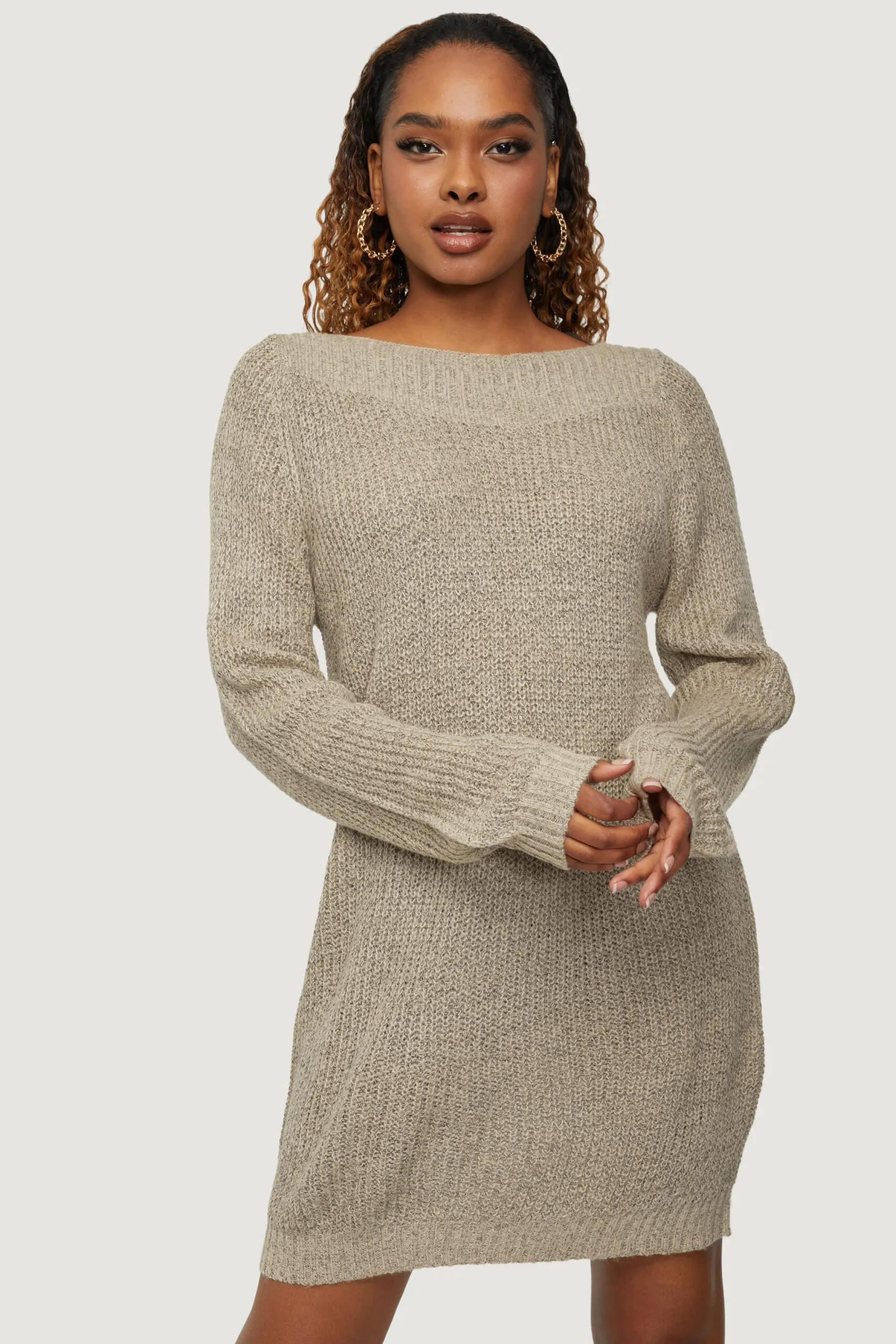 Vestito midi Jacqueline De Yong JDYWHITNEY MEGAN L/S BOAT DRESS KNT NOOS Beige