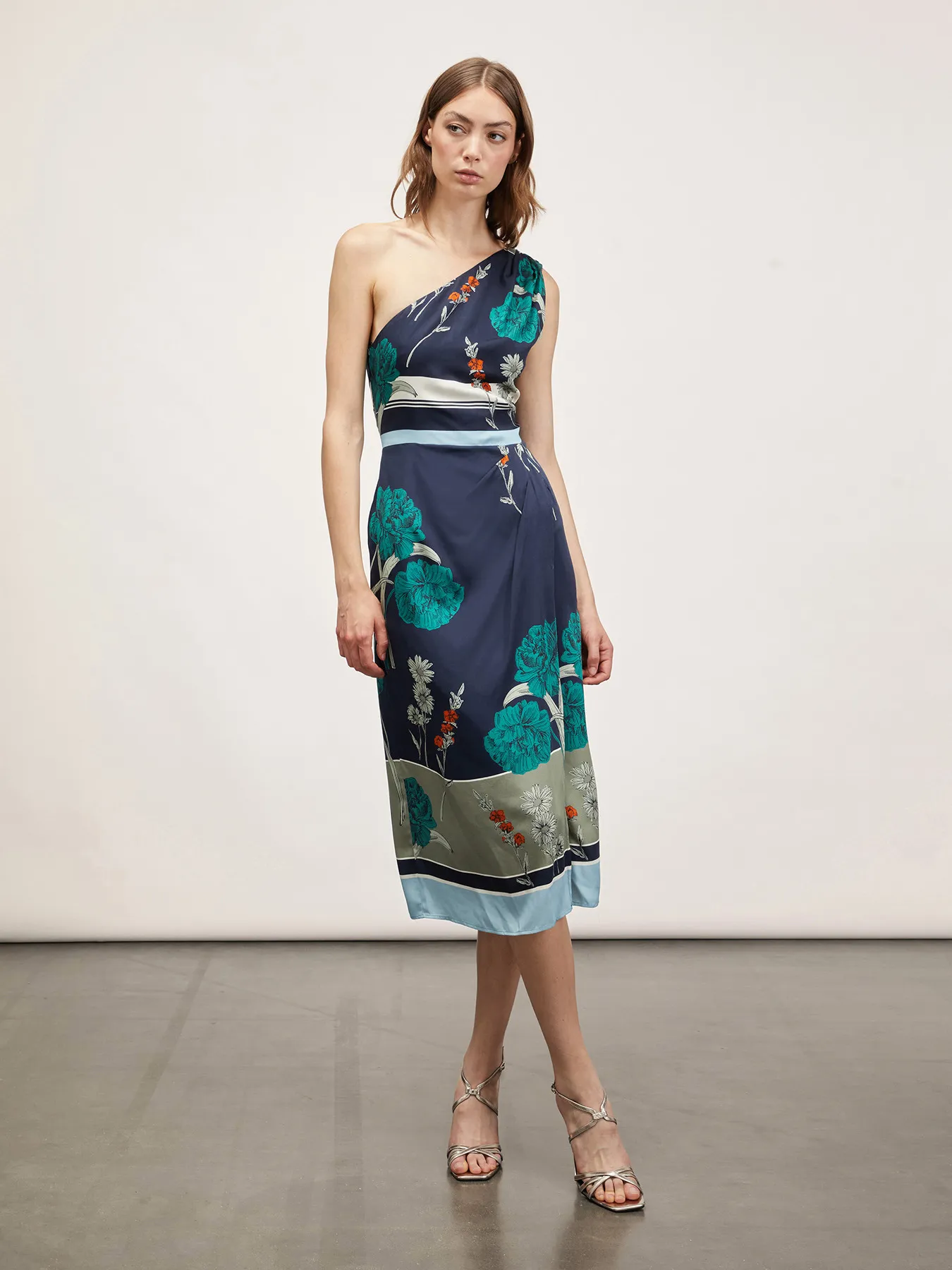 Vestito midi monospalla stampato