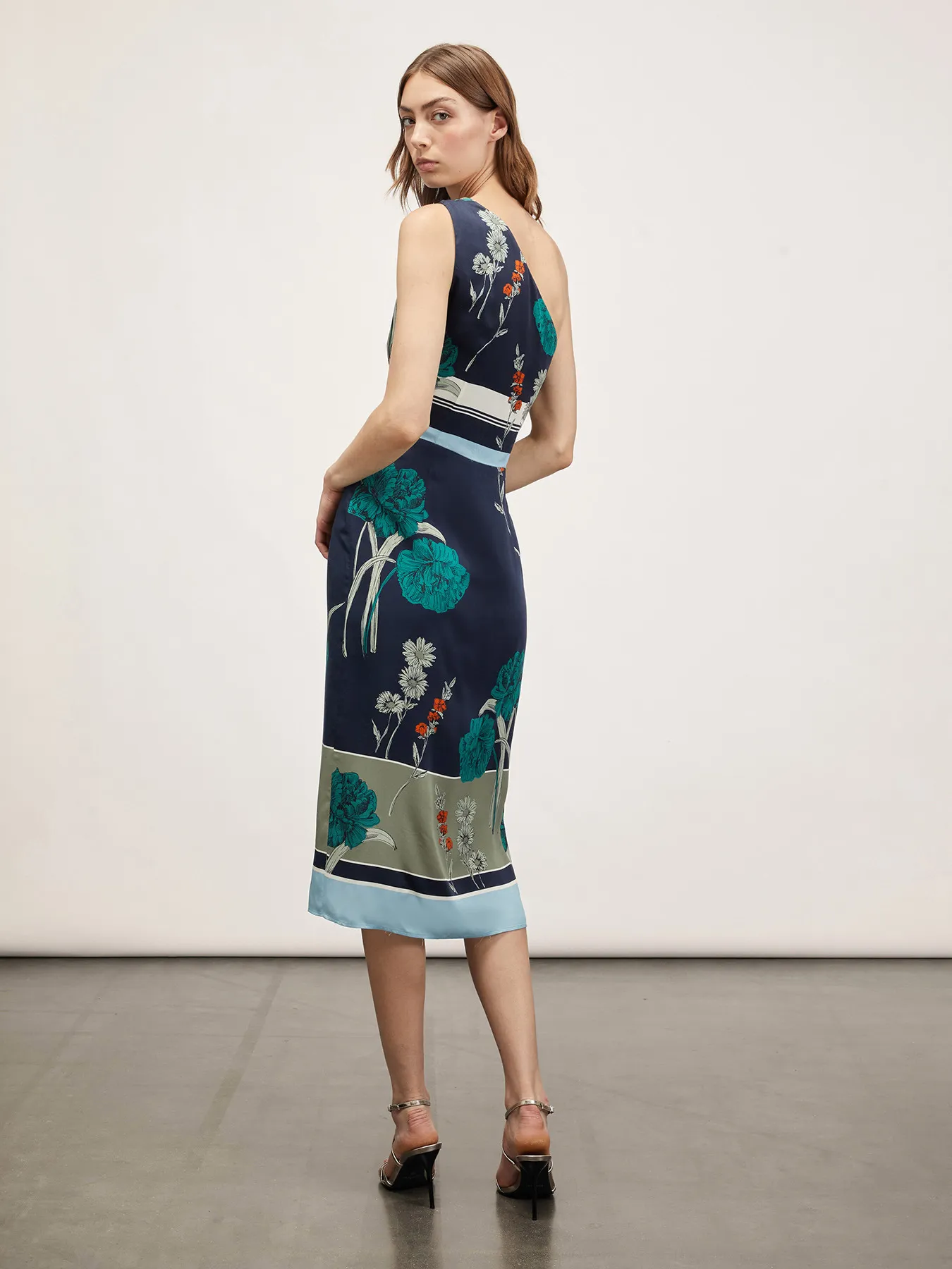 Vestito midi monospalla stampato