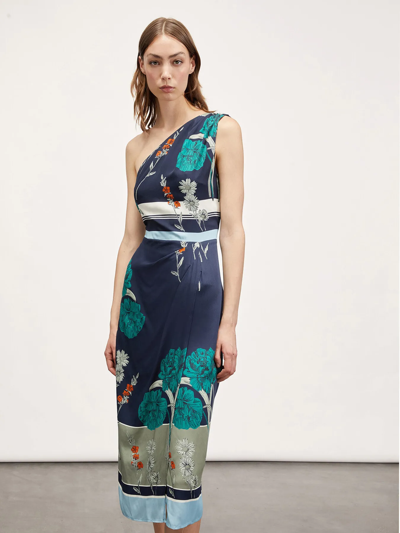Vestito midi monospalla stampato