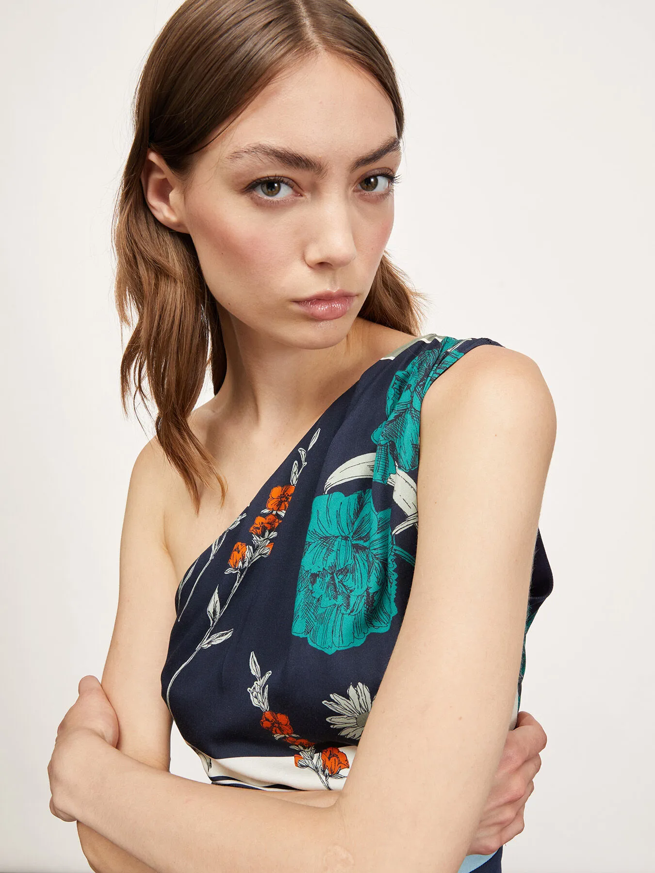 Vestito midi monospalla stampato