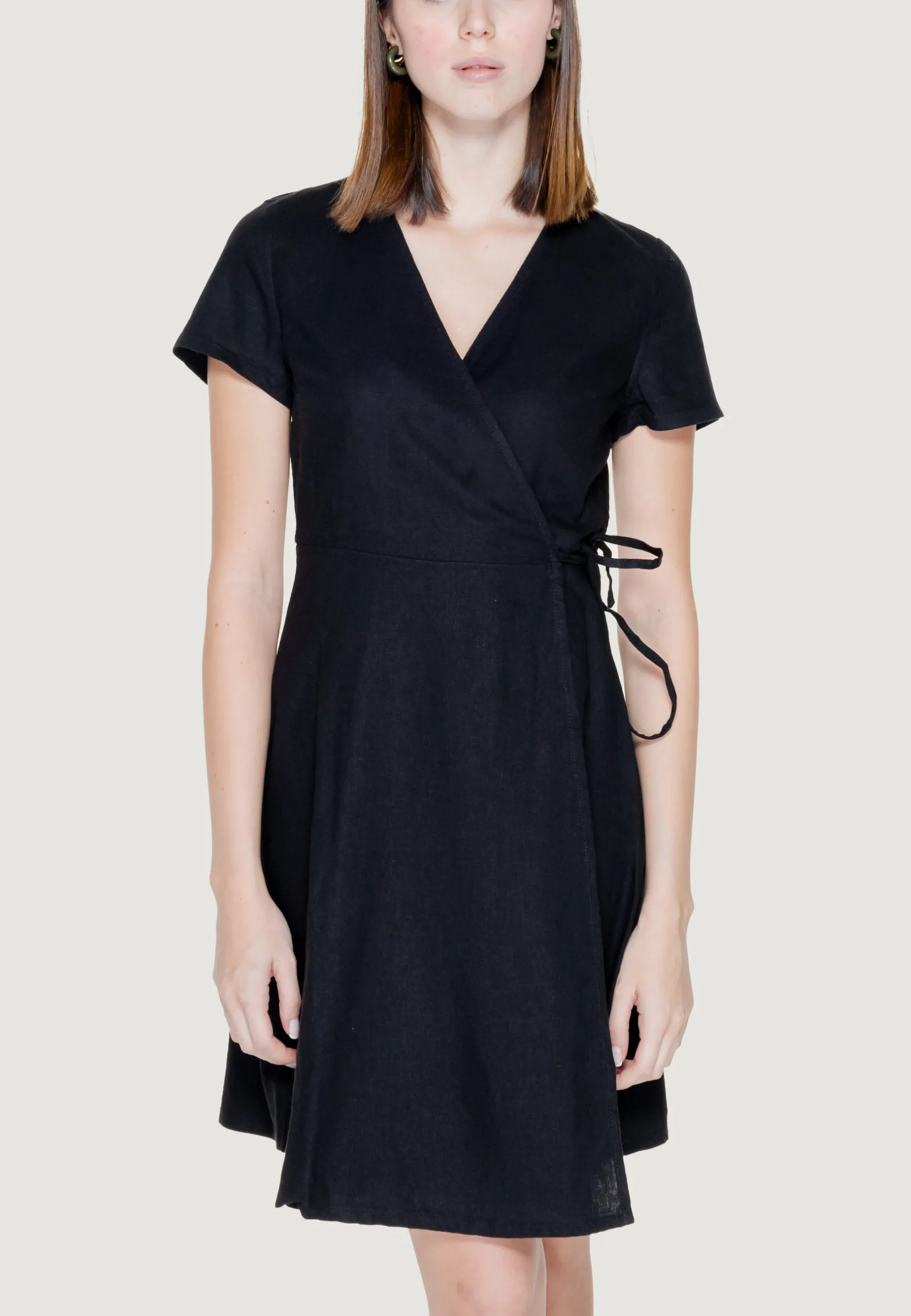 Vestito midi Only Onladdiction-Caro S/S Linen Cc Nero