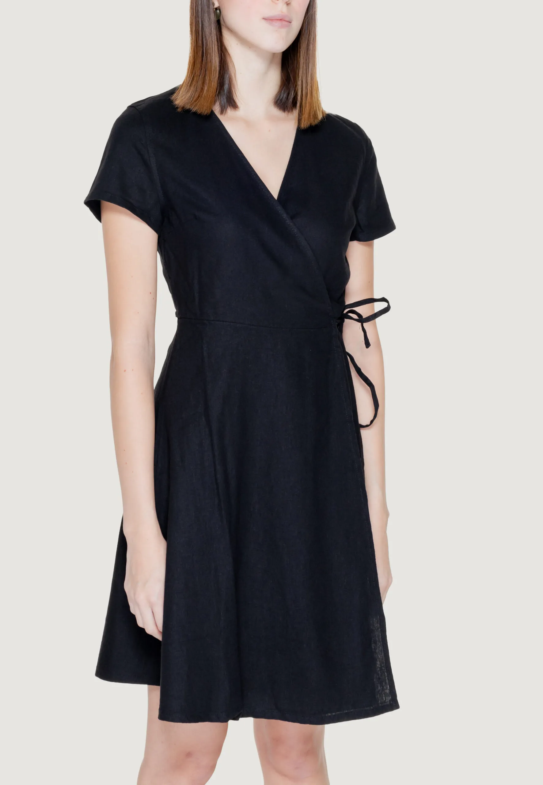 Vestito midi Only Onladdiction-Caro S/S Linen Cc Nero
